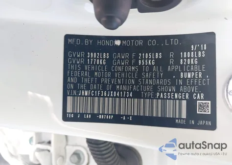 2018 Honda Civic Ex-T из США, поврежденный, VIN JHMFC1F36JX041734